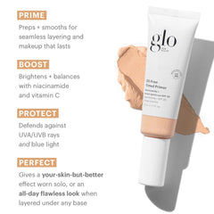 Glo Skin Beauty oil-free primer swatch on skin showing even tone and glow
