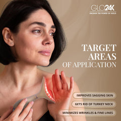 GLO24K device showing LED action on cheek for daily glow