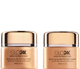 GLO24K day cream jar closeup highlighting rich hydration for morning skin.