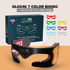GLO24K mask on model with seven color LED panel glow for rejuvenation