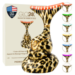 GLO24K red light on face and neck for at-home beauty routines.