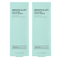 Global Beauty Care Smooth Lift serum bottle highlighting peptide hydration for firmer-looking skin