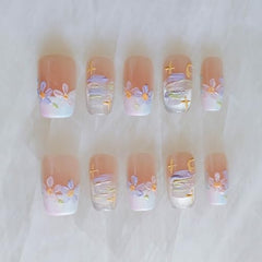 GLORS Purly nails in medium ballerina shape with 3D floral accents for sophisticated events.