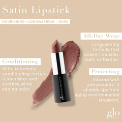 Glo Skin Beauty Satin Lipstick Napa swatch reveals vibrant color with smooth glide.