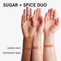 Glossier Sugar + Spice peppermint bark tin with clear tint and ruby shimmer