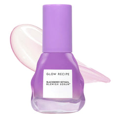 Glow Recipe Gentle Blackberry Retinol Night Serum bottle on a vanity signaling gentle blemish care.