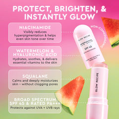 Glow Recipe sunscreen stick delivers a translucent dewy finish.