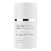 Glowbiotics Brightening Renewal Lotion bottle showcases a lightweight texture for daily hydration