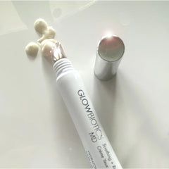 Glowbiotics eye cream being applied under the eye for refreshed, brighter appearance