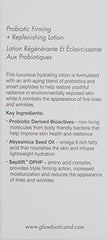 Glowbiotics probiotic firming ingredients bottles highlight nourishing actives.