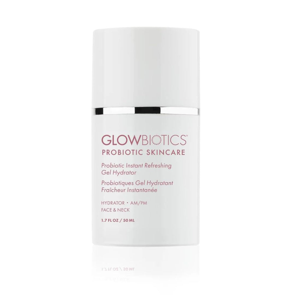 Glowbiotics probiotic instant refreshing gel hydrator in a jar showing lightweight hydration for oily skin