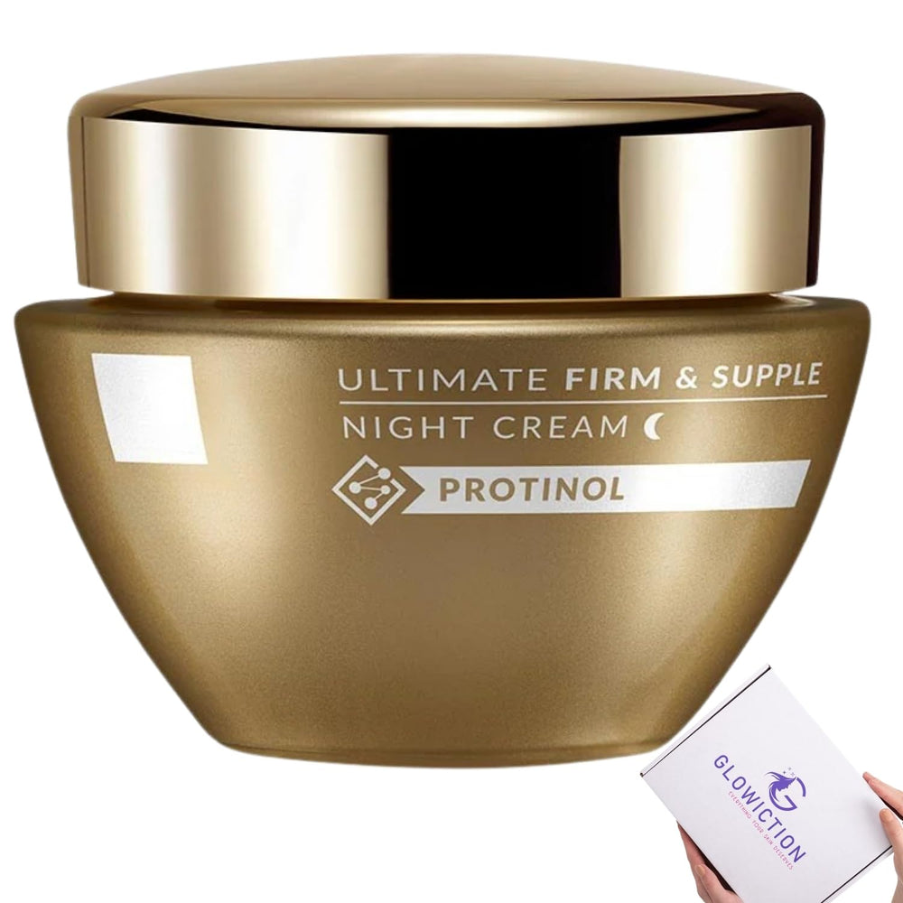 GLOWICTION Anew Night Restoring Cream jar shows rich hydration for overnight renewal.