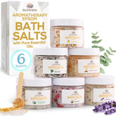 GlowSPA bath salts gift set front view highlighting six scents for at-home spa gifting