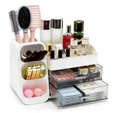 Glowspire makeup organizer top compartment for accessible cosmetics storage.