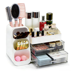 Glowspire makeup organizer top compartment for accessible cosmetics storage.