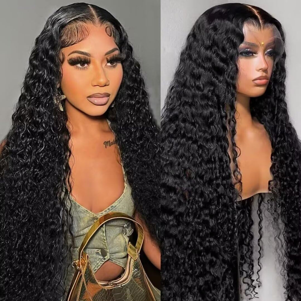 Glulaze 28-inch deep wave lace front wig on model for versatile styling