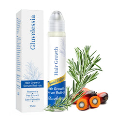 Gluvelessia Rosemary Hair Growth Serum Roll-On bottle showing mess-free, targeted thinning-area treatment