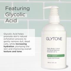 GLYTONE SPF15 label on bottle emphasizing UVA/UVB protection
