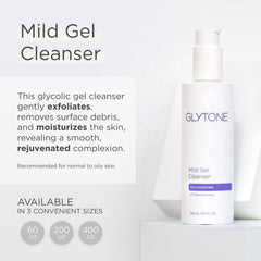 GLYTONE Mild Gel Exfoliating Cleanser texture closeup shows gentle exfoliation for smooth skin.