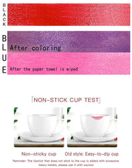 Closeup of color-changing effect on Go Ho Lipstick reveals red tint after application.