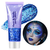 Go Ho Blue Face Glitter bottle closeup showing holographic sparkle for festival glow.