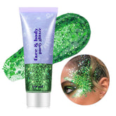 Go Ho Green Face Body Glitter jar close-up reveals holographic chunky sequins.