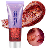 Go Ho Red Face Glitter jar closeup highlights chunky holographic sequins for festival sparkle.