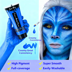 Go Ho Royal Blue face paint applied on skin for vibrant cosplay looks.