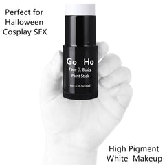 Go Ho waterproof white paint stick provides long-lasting coverage for body and face.