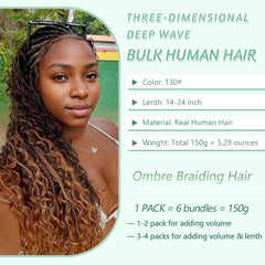 Goday 20-inch deep wave bulk hair showing smooth texture.