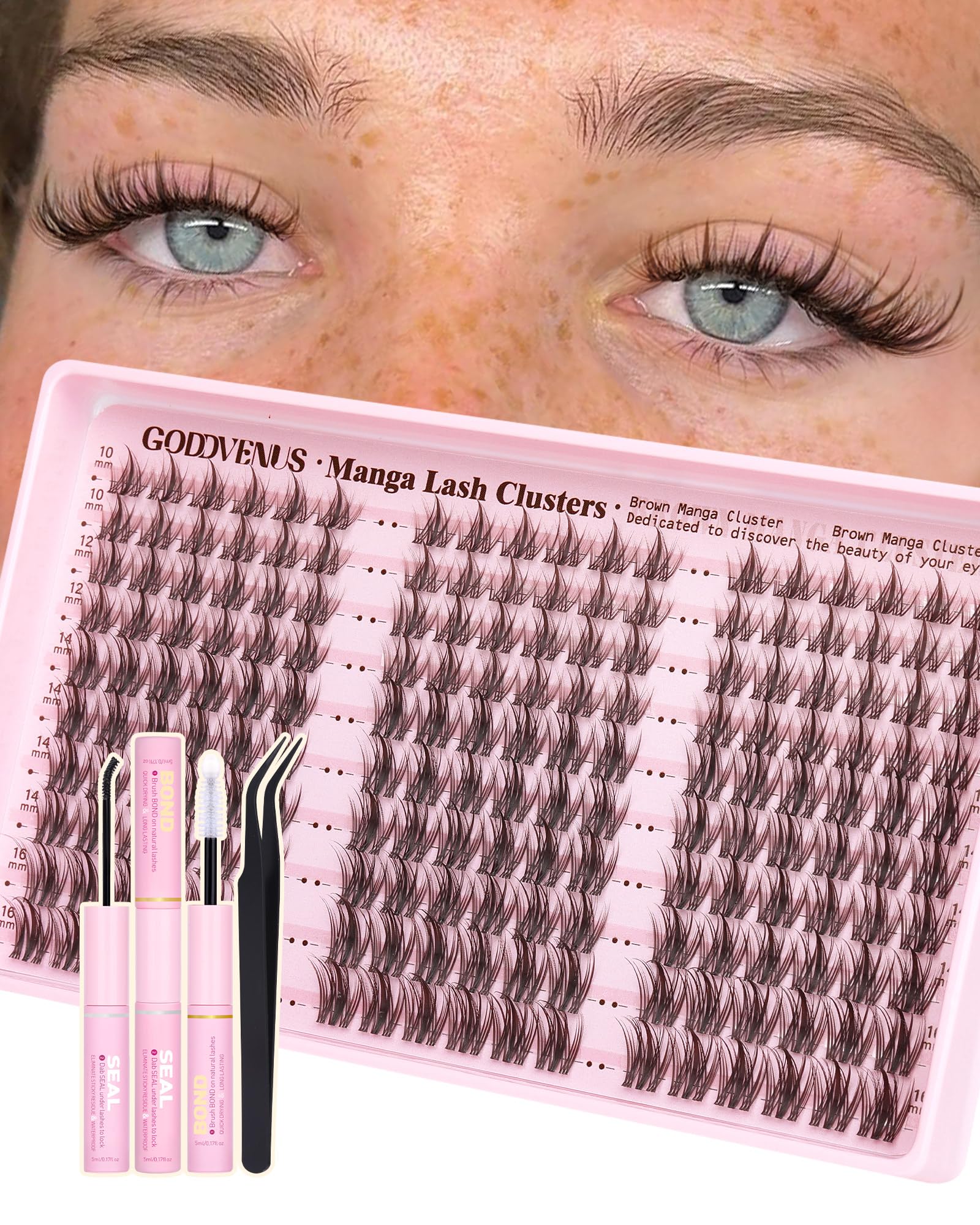 Goddvenus brown manga lash clusters in 10-16mm for natural manga eye definition.