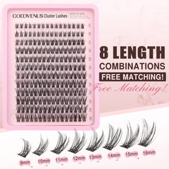 Goddvenus lash clusters natural look with varied sizes for versatile styles.