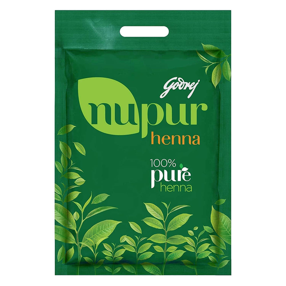 Godrej Nupur Henna Mehndi packaging shows a 400 g pouch for easy at-home application.