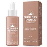 GOGIFTGO tanning drops bottle closeup showing natural ingredients for a gradual bronze glow.