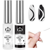 GOICC black and white gel art liner bottle shows dual colors for crisp nail art tips