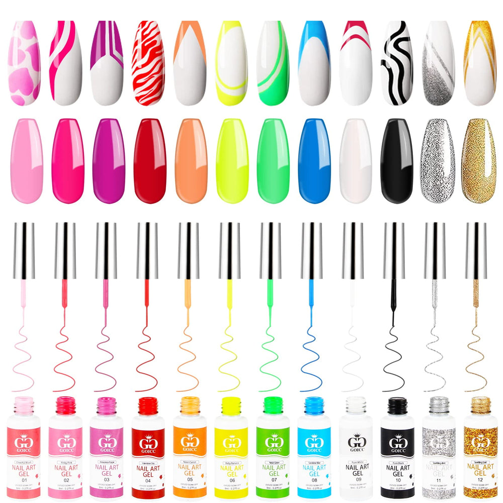 GOICC Nail Art Polish Set with 12 colors for vibrant nail designs.