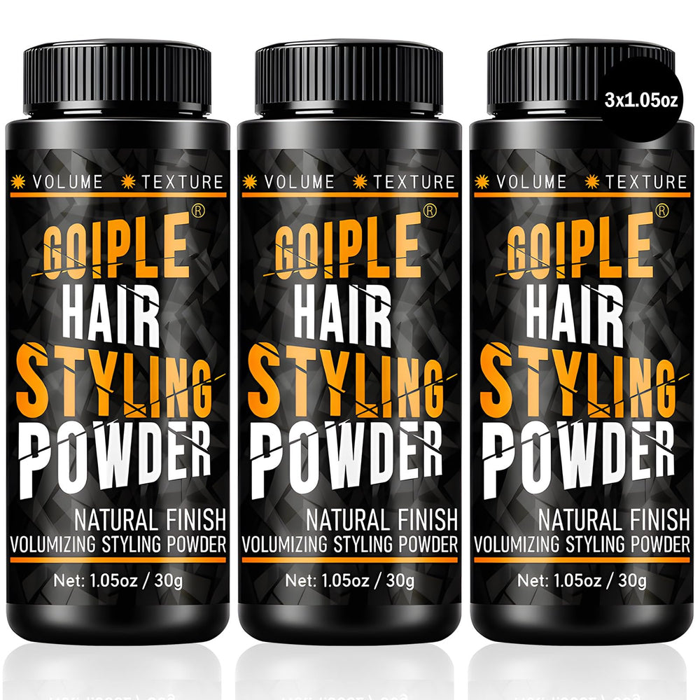 Goiple hair styling powder jar shows natural volume and texture for fuller hair.