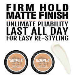 Goiple hands applying clay demonstrates easy, non-sticky styling