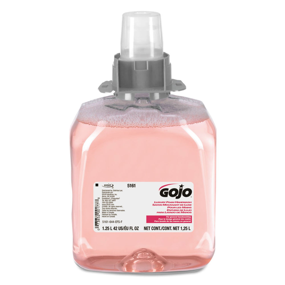 GOJO FMX-12 cranberry foam refill bottle shown to promote sink cleanliness