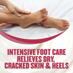 Gold Bond foot cream texture application showing creamy, fast-absorbing formula for dry skin.