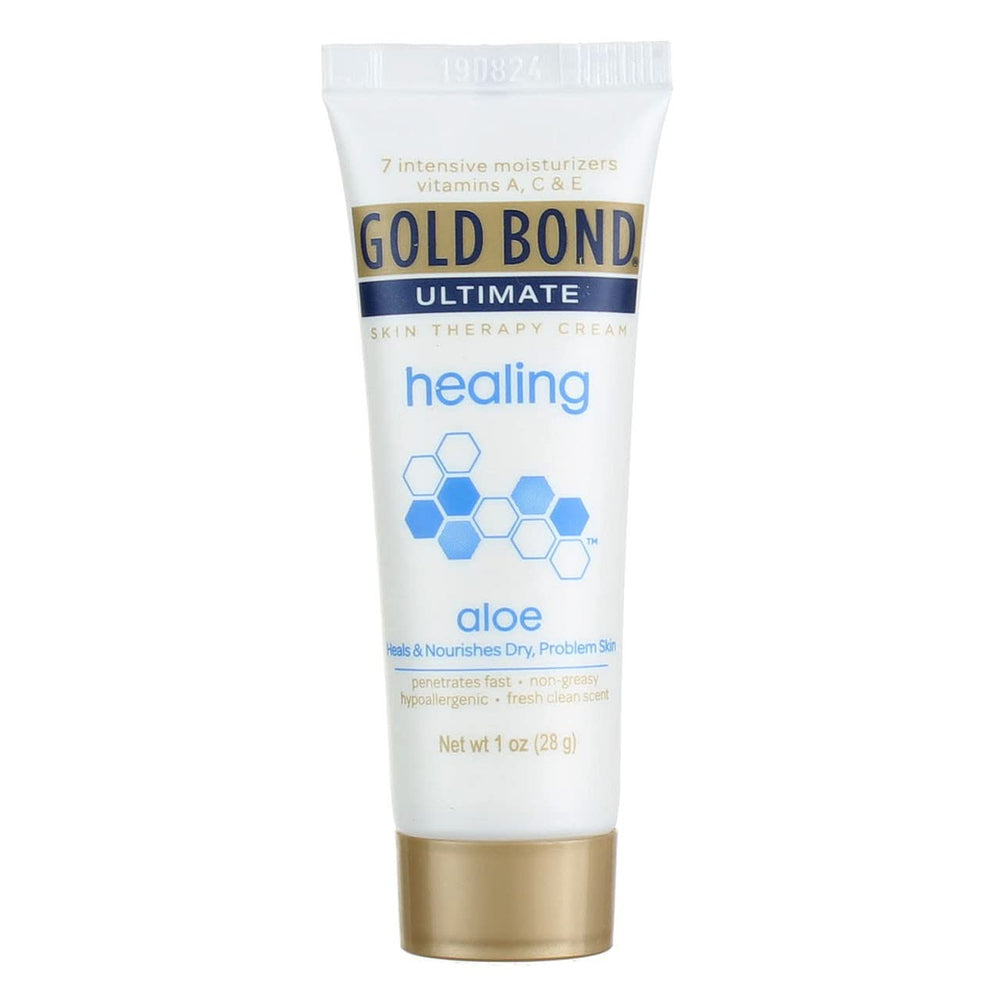 Gold Bond Ultimate Healing Aloe Lotion 1 oz tube front view showcasing portable moisture on the go