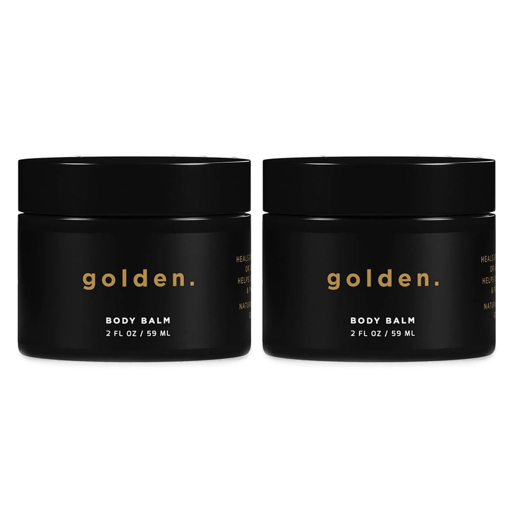 Golden Grooming Co. men's body balm 2-pack packaging showcases convenient duo for daily care.