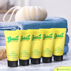 Golden Nature 100 mini bottles bulk pack ready for bulk amenities.