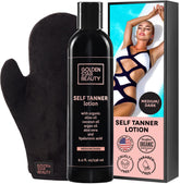 Golden Star Beauty self-tanning lotion bottle highlights a natural bronze color finish.