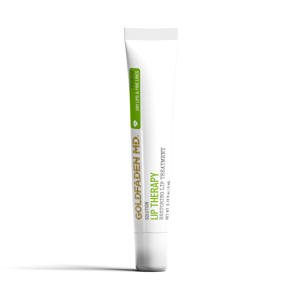 Goldfaden MD Lip Therapy tube being applied for instant hydration