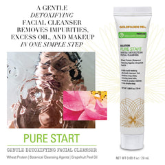 Close-up of Goldfaden MD Pure Start cleanser foam showing gentle cleansing action.