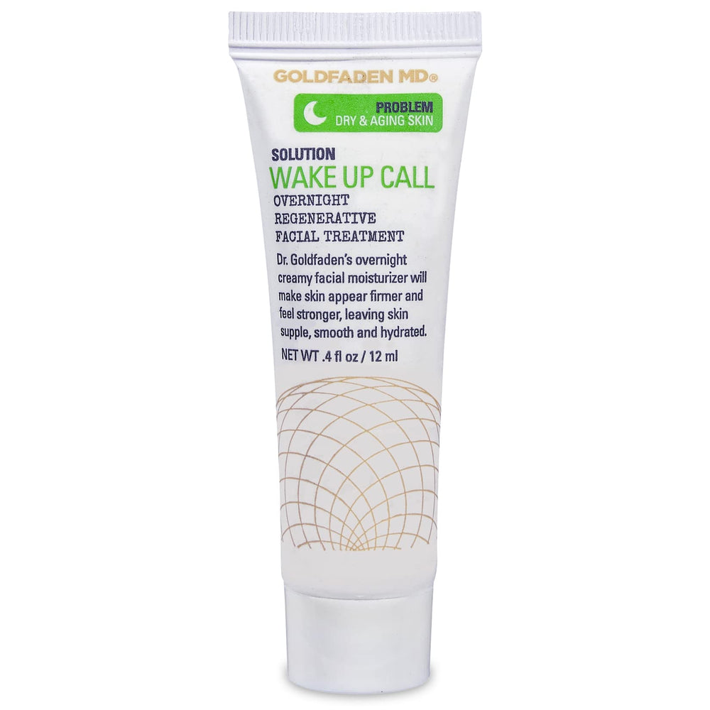 Dr. Goldfaden Wake Up Call night cream bottle close-up for deep hydration.