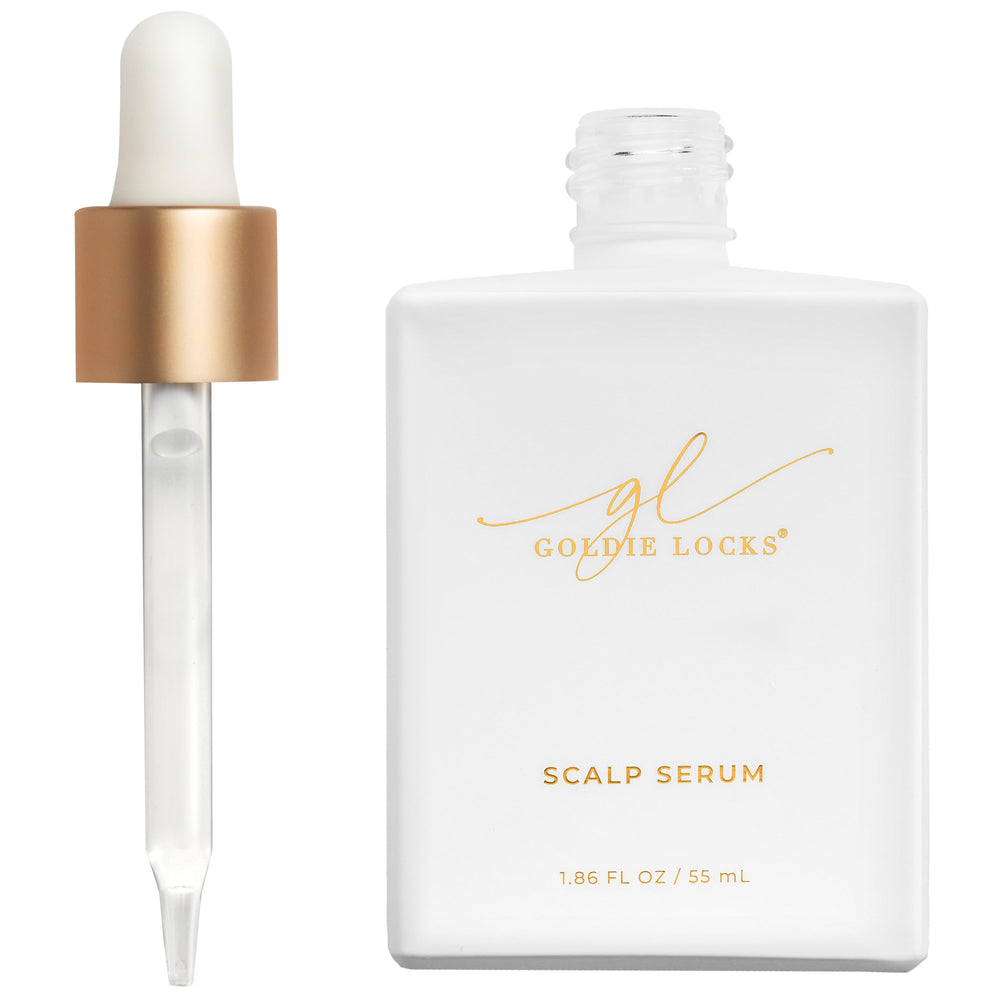 Goldie Locks Scalp Serum bottle front shows lightweight non greasy daily use