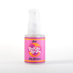 Good A- Hair Day Dry Shampoo Powder in dark packaging refreshes oil-prone roots.