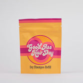Good Ass Hair Day dry shampoo refill vanilla packaging highlights eco-friendly, travel-ready design.